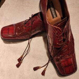 Stacy Adams Men's Deep Red Crocodile Pattern Oxfords